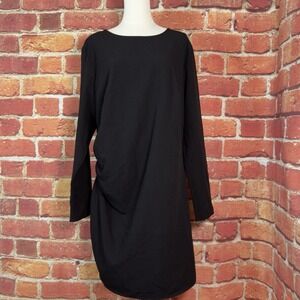 H&M Woman's Long Sleeve Black Dress Size‎ XL Recycled Polyester Side Scrunch